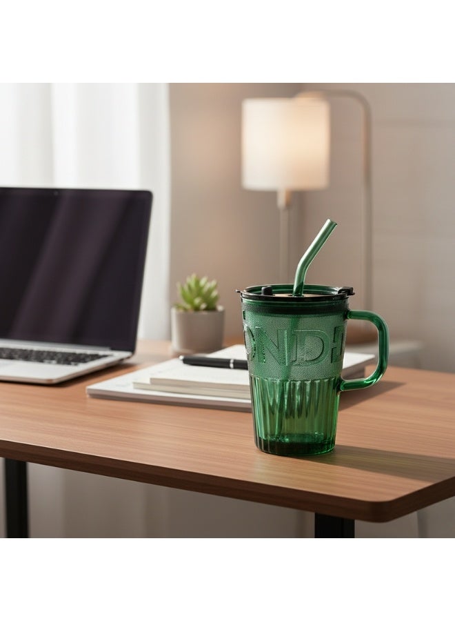Reusable Glass Mug 450ml with Glass Straw and Leak-Proof Lid – Multi-Purpose Drinking Cup for Hot Coffee, Tea, Milk, Juice, Smoothies and Water – Stylish Design for Home, Office and Daily Use -Green - Image 5
